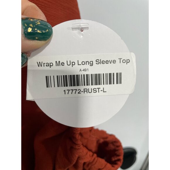 Andrée By Unit Wrap Me Up Long Sleeve Top Womens Large Rust Feminine Office NEW - Picture 5 of 8